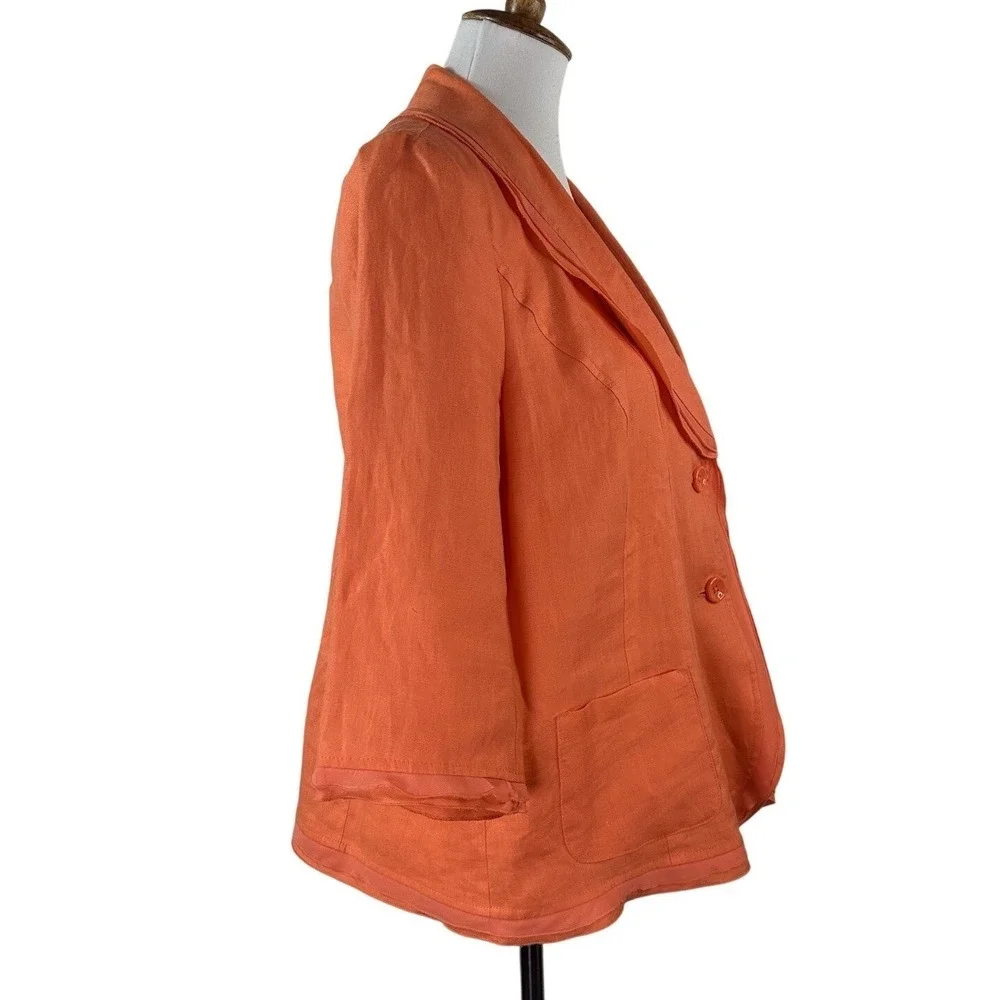 Kim‎ Rogers Petite Orange 100% Linen 3/4 Sleeve Blazer Jacket Womens PL